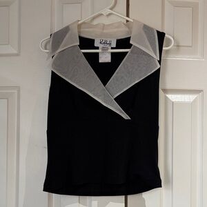 Joseph Ribkoff Black Sleeveless Top with White Sheer Collar